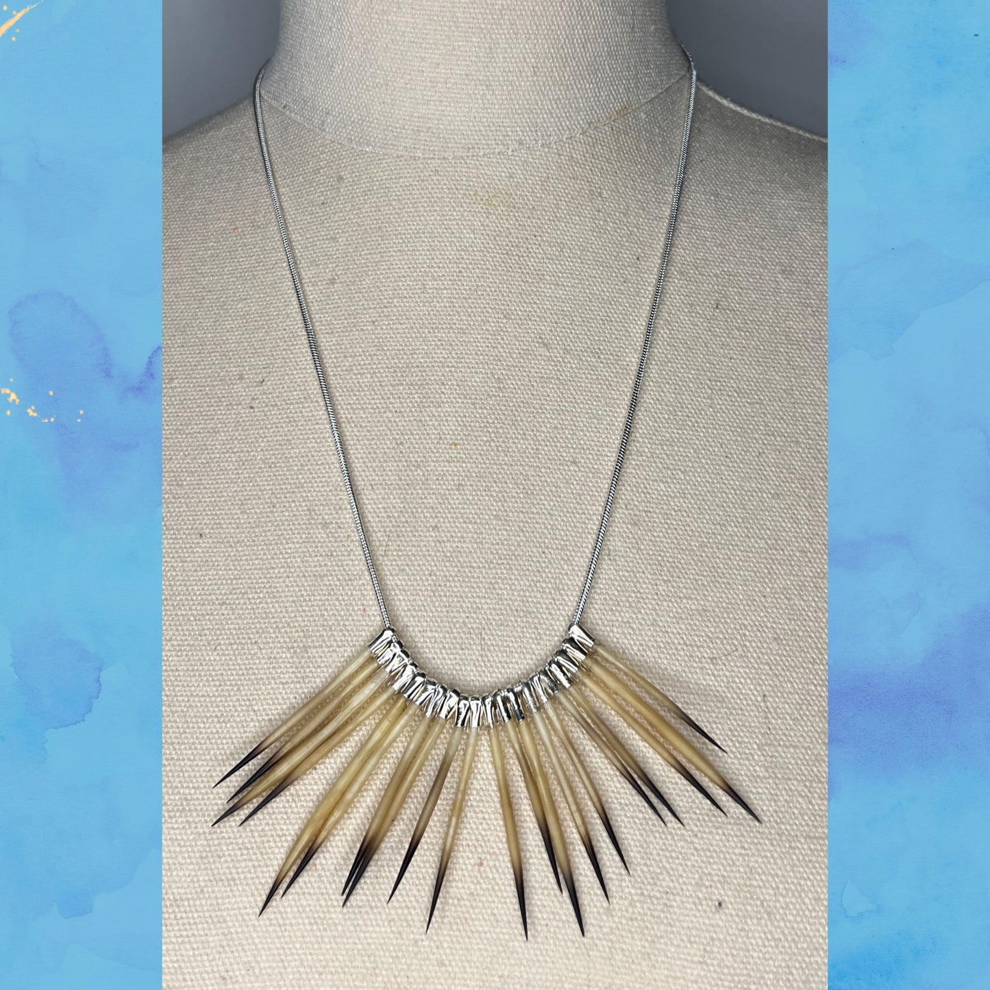Stirling Silver Snake Chain Necklace with Echidna Quills. (56cm)