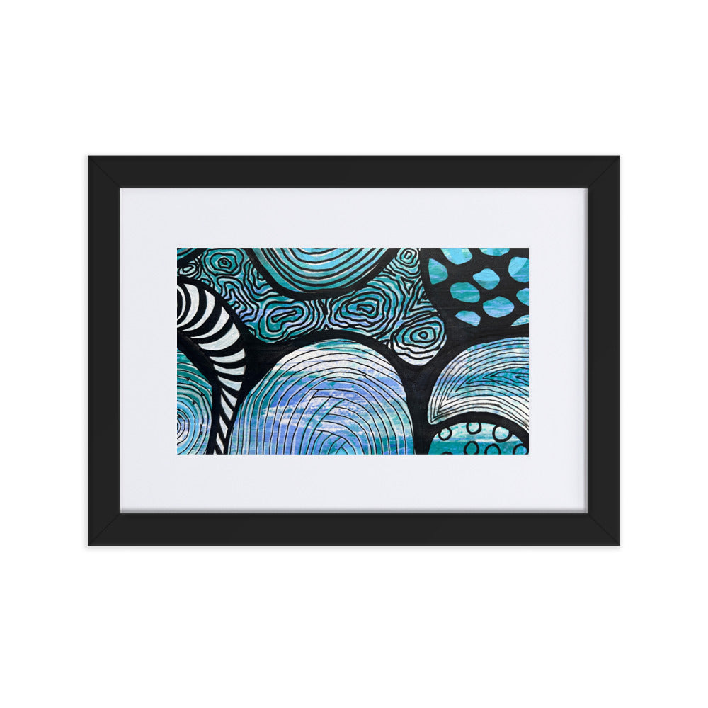 Beautiful print of hand painted acrylic in Black, White and Blues.