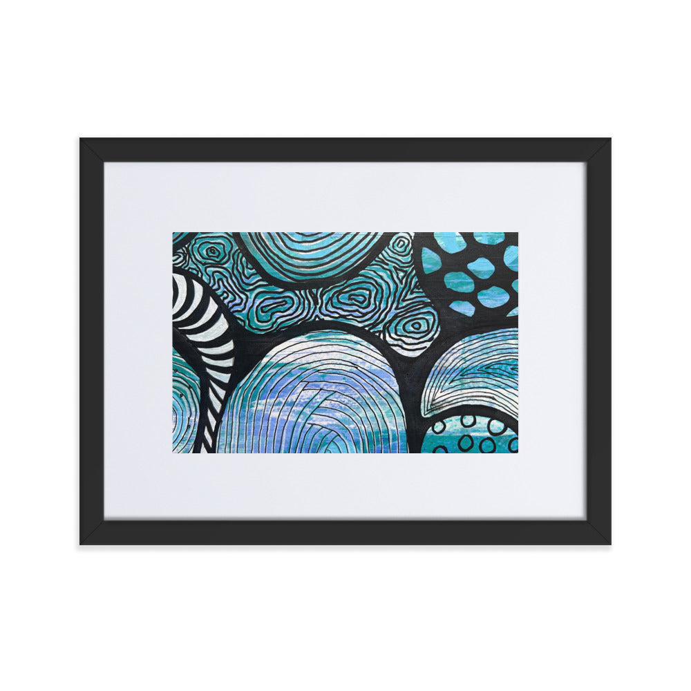 Beautiful print of hand painted acrylic in Black, White and Blues.