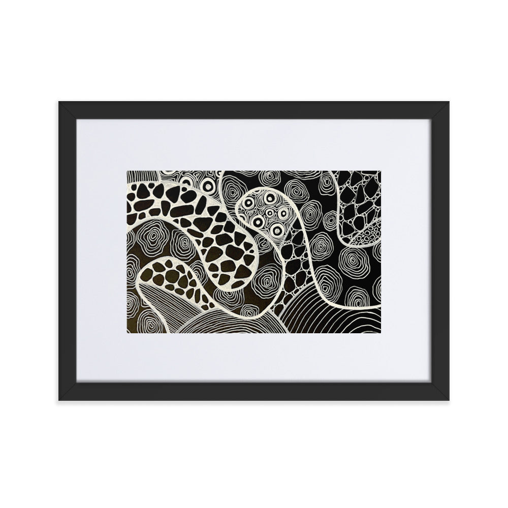 Beautifully designed Aboriginal Artwork in white on black background.