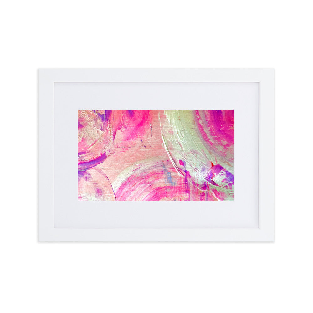 Beautiful print of hand painted acrylic in pink, purples and whites.